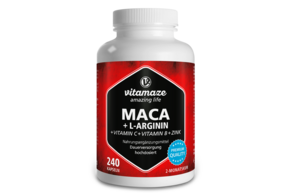 Sie sehen eine Packung Vitamaze Maca 4:1 hochdosiert +L-Arginin, Produktbild: 01 Vitamaze Maca 4:1 hochdosiert +L-Arginin, A-Nr.: 5179274 - 01