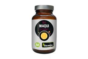 Sie sehen eine Packung Bio Maqui Extrakt Kapseln Hanoju, Produktbild: 01 Bio Maqui Extrakt Kapseln Hanoju, A-Nr.: 4255642 - 01
