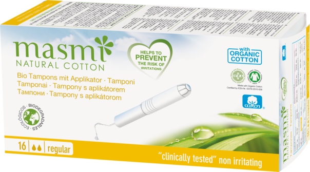 Sie sehen eine Packung Masmi Organic Care - Bio Tampons Classic mit Applikator, Produktbild: 01 Masmi Organic Care - Bio Tampons Classic mit Applikator, A-Nr.: 4368837 - 01