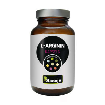 Sie sehen eine Packung Hanoju L-Arginin 400mg Kapseln, Produktbild: 01 Hanoju L-Arginin 400mg Kapseln, A-Nr.: 4255458 - 01