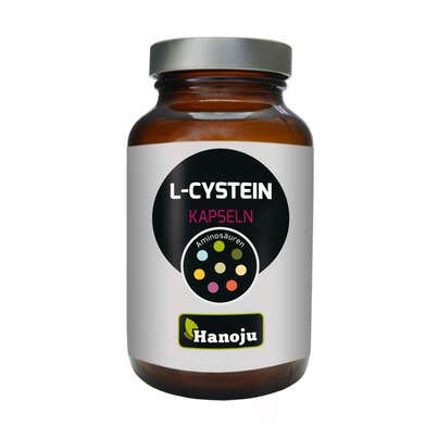 Sie sehen eine Packung Hanoju L-Cystein Kapseln 500 mg, Produktbild: 01 Hanoju L-Cystein Kapseln 500 mg, A-Nr.: 4255470 - 01