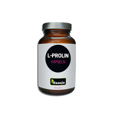 Sie sehen eine Packung Hanoju L-Prolin Kapseln 400mg, Produktbild: 01 Hanoju L-Prolin Kapseln 400mg, A-Nr.: 4255530 - 01