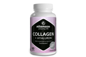 Sie sehen eine Packung Vitamaze Kollagen 300mg +Hyaluron 100mg hochdosiert, Produktbild: 01 Vitamaze Kollagen 300mg +Hyaluron 100mg hochdosiert, A-Nr.: 5274021 - 01