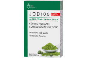 Sie sehen eine Packung doc nature’s Jod 100 Forte+ Algen-Complex-Tabletten, Produktbild: 01 doc nature’s Jod 100 Forte+ Algen-Complex-Tabletten, A-Nr.: 5289318 - 01