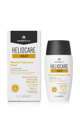 Sie sehen eine Packung Heliocare 360° Mineral Tolerance Fluid SPF 50, Produktbild: 01 Heliocare 360° Mineral Tolerance Fluid SPF 50, A-Nr.: 5277172 - 01