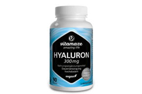 Sie sehen eine Packung Vitamaze Hyaluronsäure 300mg hochdosiert vegan, Produktbild: 01 Vitamaze Hyaluronsäure 300mg hochdosiert vegan, A-Nr.: 5179558 - 01