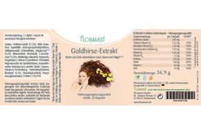 Sie sehen eine Packung Floramed Goldhirse Extrakt - Haut,Haare, Nägel, Produktbild: 01 Floramed Goldhirse Extrakt - Haut,Haare, Nägel, A-Nr.: 4390156 - 01