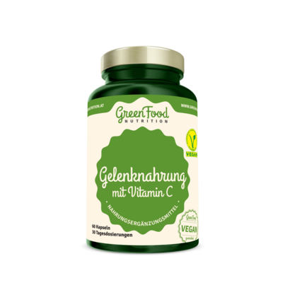 Sie sehen eine Packung GreenFood Nutrition Gelenknahrung mit Vitamin C 60 Kapseln, Produktbild: 01 GreenFood Nutrition Gelenknahrung mit Vitamin C 60 Kapseln, A-Nr.: 5634347 - 01