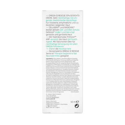 Sie sehen eine Packung Eubos Omega 12% Gesichtscreme 50 ml, Produktbild: 05 Eubos Omega 12% Gesichtscreme 50 ml, A-Nr.: 3998743 - 05