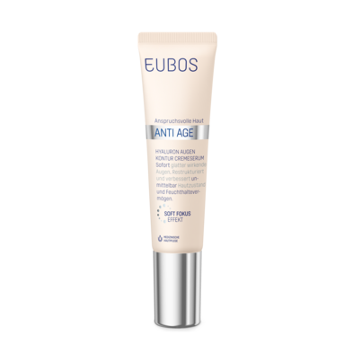 Sie sehen eine Packung Eubos Anti Age Hyaluron Augen Kontur Serum 15ml, Produktbild: 01 Eubos Anti Age Hyaluron Augen Kontur Serum 15ml, A-Nr.: 4006896 - 01