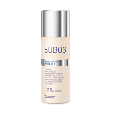 Sie sehen eine Packung Eubos Anti Age Hyaluron Day Repair Plus LSF 20, Produktbild: 01 Eubos Anti Age Hyaluron Day Repair Plus LSF 20, A-Nr.: 3698515 - 01