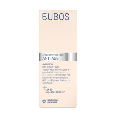 Sie sehen eine Packung Eubos Anti Age Hyaluron Day Repair Plus LSF 20, Produktbild: 03 Eubos Anti Age Hyaluron Day Repair Plus LSF 20, A-Nr.: 3698515 - 03
