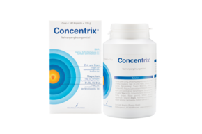 Sie sehen eine Packung Concentrix® für Konzentration und Aufmerksamkeit, Produktbild: 01 Concentrix® für Konzentration und Aufmerksamkeit, A-Nr.: 5599013 - 01