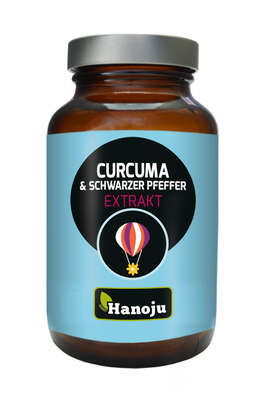 Sie sehen eine Packung Hanoju Curcuma Pulver + Schwarzer Pfeffer Extrakt Kapseln, Produktbild: 01 Hanoju Curcuma Pulver + Schwarzer Pfeffer Extrakt Kapseln, A-Nr.: 4255688 - 01