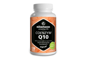Sie sehen eine Packung Vitamaze Coenzym Q10 200mg vegan, Produktbild: 01 Vitamaze Coenzym Q10 200mg vegan, A-Nr.: 5179541 - 01