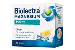 Sie sehen eine Packung Biolectra® Magnesium 300 mg Direct Zitrone Sticks 20 Stück, Produktbild: 01 Biolectra® Magnesium 300 mg Direct Zitrone Sticks 20 Stück, A-Nr.: 3157009 - 01