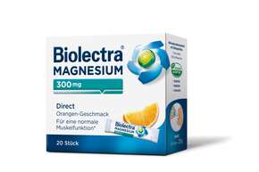 Sie sehen eine Packung Biolectra® Magnesium 300 mg Direct Orange Sticks 20 Stück, Produktbild: 01 Biolectra® Magnesium 300 mg Direct Orange Sticks 20 Stück, A-Nr.: 4789349 - 01