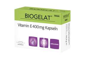 Sie sehen eine Packung Biogelat Vitamin E 400 mg, Produktbild: 01 Biogelat Vitamin E 400 mg, A-Nr.: 4084784 - 01