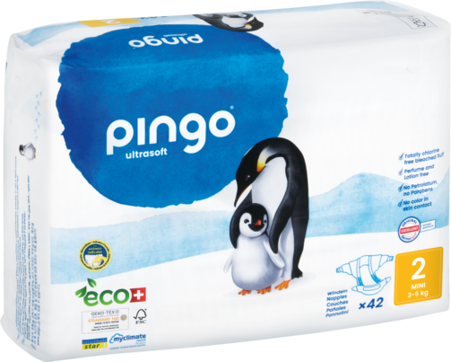 Sie sehen eine Packung Bio Windeln Mini 3-6kg Pinguin – Pingo Swiss, Produktbild: 01 Bio Windeln Mini 3-6kg Pinguin – Pingo Swiss, A-Nr.: 4559520 - 01