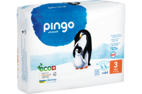 Sie sehen eine Packung Bio Windeln Midi 4-9kg Pinguin – Pingo Swiss, Produktbild: 01 Bio Windeln Midi 4-9kg Pinguin – Pingo Swiss, A-Nr.: 4559543 - 01