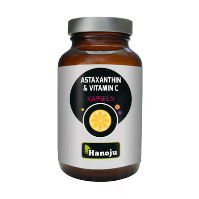 Sie sehen eine Packung Hanoju Astaxanthin 135mg + Vitamin C 500mg, Produktbild: 01 Hanoju Astaxanthin 135mg + Vitamin C 500mg, A-Nr.: 4255607 - 01