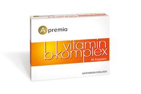 Sie sehen eine Packung Apremia Vitamin B-Komplex Kapseln, Produktbild: 01 Apremia Vitamin B-Komplex Kapseln, A-Nr.: 4181688 - 01