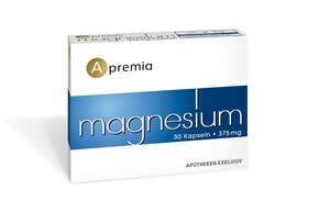 Sie sehen eine Packung Apremia Magnesium 375mg Kapseln, Produktbild: 01 Apremia Magnesium 375mg Kapseln, A-Nr.: 3936073 - 01