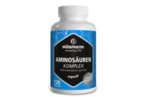 Sie sehen eine Packung Vitamaze Aminosäuren Komplex vegan, Produktbild: 01 Vitamaze Aminosäuren Komplex vegan, A-Nr.: 5179676 - 01