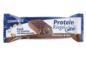 Sie sehen eine Packung all in® COMPLETE Protein Riegel Chocolate & Oat (24 x 30g), Produktbild: 01 all in® COMPLETE Protein Riegel Chocolate & Oat (24 x 30g), A-Nr.: 5332675 - 01