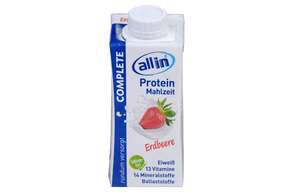 Sie sehen eine Packung all in® COMPLETE Erdbeere (14 x 200 ml), Produktbild: 01 all in® COMPLETE Erdbeere (14 x 200 ml), A-Nr.: 4907317 - 01