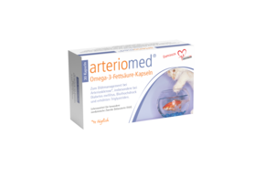 Sie sehen eine Packung arteriomed® Omega-3-Fettsäure-Kapseln, Produktbild: 01 arteriomed® Omega-3-Fettsäure-Kapseln, A-Nr.: 3053623 - 01
