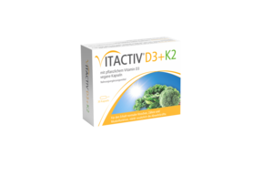 Sie sehen eine Packung VITACTIV® D3+K2 Kapseln, Produktbild: 01 VITACTIV® D3+K2 Kapseln, A-Nr.: 5106772 - 01