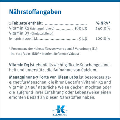 Menaquinone-7 Forte Vitamin K2 Klean Labs Kapseln, A-Nr.: 5395807 - 08