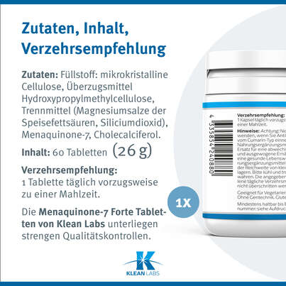 Menaquinone-7 Forte Vitamin K2 Klean Labs Kapseln, A-Nr.: 5395807 - 09