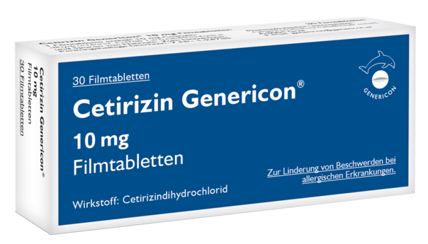 Sie sehen eine Packung Cetirizin Genericon® lindert Allergiesymptome, Produktbild: 01 Cetirizin Genericon® lindert Allergiesymptome, A-Nr.: 2444221 - 01