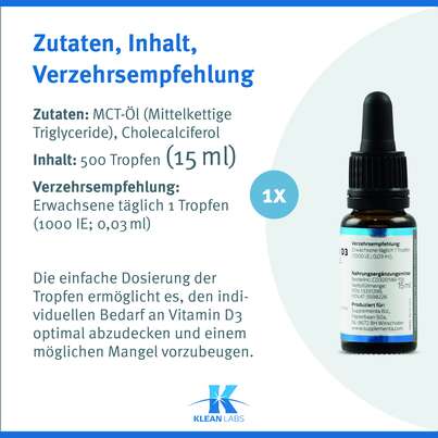 Vitamin D3 1000 i.E. Klean Labs flüssig, A-Nr.: 5598226 - 08