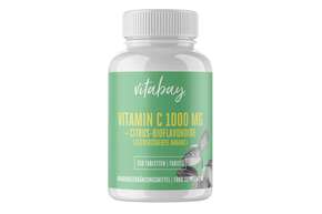 Sie sehen eine Packung Vitabay Vitamin C 1000 mg + Bioflavonoide Tabletten, Produktbild: 01 Vitabay Vitamin C 1000 mg + Bioflavonoide Tabletten, A-Nr.: 5877825 - 01