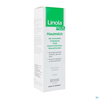 Sie sehen eine Packung Linola Plus Hautmilch 200ml, Produktbild: 02 Linola Plus Hautmilch 200ml, A-Nr.: 4554907 - 02