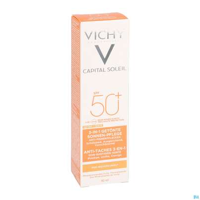 Sie sehen eine Packung Sonnenprodukte Vichy Ideal Soleil Anti-pigmentflecken F50+ 50ml, Produktbild: 04 Sonnenprodukte Vichy Ideal Soleil Anti-pigmentflecken F50+ 50ml, A-Nr.: 4604746 - 04