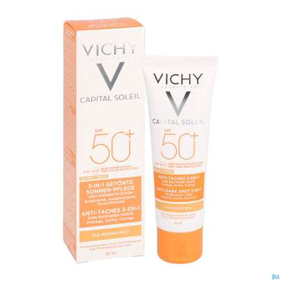 Sie sehen eine Packung Sonnenprodukte Vichy Ideal Soleil Anti-pigmentflecken F50+ 50ml, Produktbild: 06 Sonnenprodukte Vichy Ideal Soleil Anti-pigmentflecken F50+ 50ml, A-Nr.: 4604746 - 06