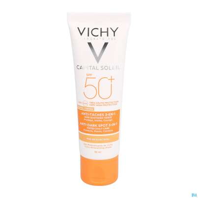 Sie sehen eine Packung Sonnenprodukte Vichy Ideal Soleil Anti-pigmentflecken F50+ 50ml, Produktbild: 08 Sonnenprodukte Vichy Ideal Soleil Anti-pigmentflecken F50+ 50ml, A-Nr.: 4604746 - 08