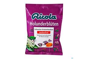 Sie sehen eine Packung Ricola Zuckerfrei Holunderblueten Beute 75g, Produktbild: 01 Ricola Zuckerfrei Holunderblueten Beute 75g, A-Nr.: 5627399 - 01