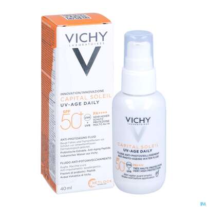 Sie sehen eine Packung Sonnenprodukte Vichy/capital Soleil Gesichtscreme Uv-age Lsf50+ 40ml, Produktbild: 13 Sonnenprodukte Vichy/capital Soleil Gesichtscreme Uv-age Lsf50+ 40ml, A-Nr.: 5360950 - 13