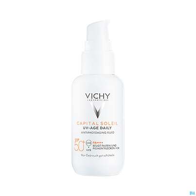 Sie sehen eine Packung Sonnenprodukte Vichy/capital Soleil Gesichtscreme Uv-age Lsf50+ 40ml, Produktbild: 15 Sonnenprodukte Vichy/capital Soleil Gesichtscreme Uv-age Lsf50+ 40ml, A-Nr.: 5360950 - 15