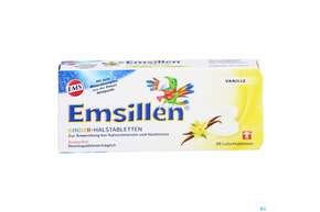 Sie sehen eine Packung Emsillen Kinder Halstabl Vanille 20st, Produktbild: 01 Emsillen Kinder Halstabl Vanille 20st, A-Nr.: 4363745 - 01