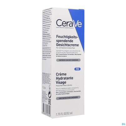 Sie sehen eine Packung Cerave Feuchtigkeitsspendende Gesichtscreme 52ml, Produktbild: 01 Cerave Feuchtigkeitsspendende Gesichtscreme 52ml, A-Nr.: 4801866 - 01