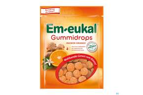 Sie sehen eine Packung Em-eukal Gummidrops Zuckerhaltig Ingwer Orange 90g, Produktbild: 01 Em-eukal Gummidrops Zuckerhaltig Ingwer Orange 90g, A-Nr.: 4335269 - 01