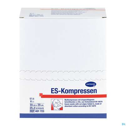 Mullkompressen-es Hartmann/steril 8fach 17faedig 7,5x 7,5cm 25x2 50st, A-Nr.: 1152858 - 04