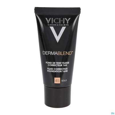 Sie sehen eine Packung Vichy Dermablend Make-up 45 Gold 30ml, Produktbild: 14 Vichy Dermablend Make-up 45 Gold 30ml, A-Nr.: 3044647 - 14