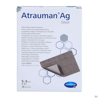 Sie sehen eine Packung Wundauflagen Atrauman/ag 5x 5cm 10st, Produktbild: 06 Wundauflagen Atrauman/ag 5x 5cm 10st, A-Nr.: 2991822 - 06